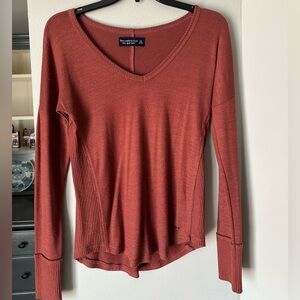 Abercrombie & Fitch Burnt Orange V-Neck Long Sleeve Top